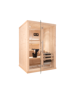 3 Person Home Finnish Sauna
Model: 2020 
Layout: B
Cladding: Spruce
Glass: Clear 
Bench Kit: Abachi 

Loyly Accessories 
Warm White Accent Lighting
Sauna Seat Cover