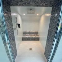 DIY Steam Room Kit with Straight Pearl White and Blue Shell Mosaics